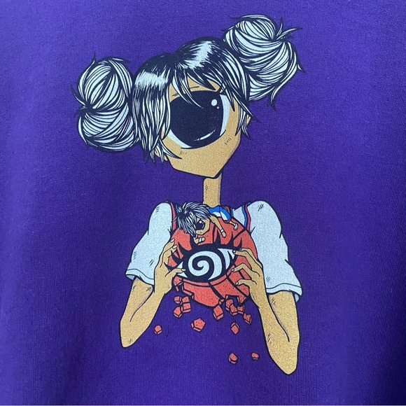Foot Locker Women’s Medium Anime Image Purple Hoodie Sweatshirt Girl Eye - Picture 3 of 6